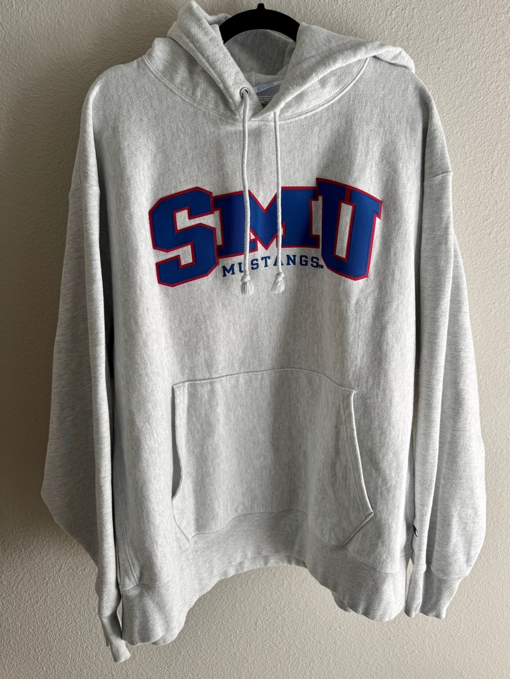 Champion Reverse Weave SMU Mustangs Hoodie Oatmeal Grey Mens 2XL College
